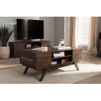 Baxton Studio CT 2712-01-Brown-CT Ashfield Mid-Century Modern Walnut Brown Finished Wood 2-Drawer Coffee Table